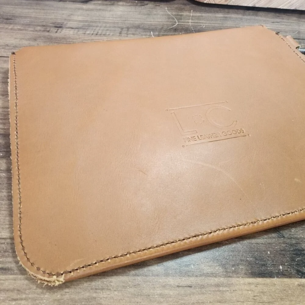 LC Fine Leather Goods Brown Leather Handbag Cutouts Unique Wristlet Clutch EUC‎